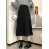 imagechouyatou Womens Elegant ALine Wool Skirt Pleated Swing High Waist Midi Long Wool Skater SkirtBlack