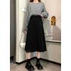 imagechouyatou Womens Elegant ALine Wool Skirt Pleated Swing High Waist Midi Long Wool Skater SkirtBlack