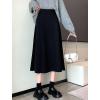 imagechouyatou Womens Elegant ALine Wool Skirt Pleated Swing High Waist Midi Long Wool Skater SkirtBlack