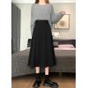 imagechouyatou Womens Elegant ALine Wool Skirt Pleated Swing High Waist Midi Long Wool Skater SkirtBlack