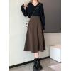 imagechouyatou Womens Elegant ALine Wool Skirt Pleated Swing High Waist Midi Long Wool Skater SkirtCoffee