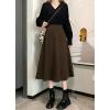 imagechouyatou Womens Elegant ALine Wool Skirt Pleated Swing High Waist Midi Long Wool Skater SkirtCoffee