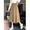 imagechouyatou Womens Elegant ALine Wool Skirt Pleated Swing High Waist Midi Long Wool Skater SkirtKhaki