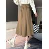 imagechouyatou Womens Elegant ALine Wool Skirt Pleated Swing High Waist Midi Long Wool Skater SkirtKhaki