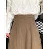 imagechouyatou Womens Elegant ALine Wool Skirt Pleated Swing High Waist Midi Long Wool Skater SkirtKhaki