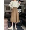imagechouyatou Womens Elegant ALine Wool Skirt Pleated Swing High Waist Midi Long Wool Skater SkirtKhaki