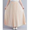 imagechouyatou Womens Elegant Elastic Waist ALine Swing Flowy Accordion Pleated Midi Long SkirtApricot