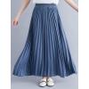 imagechouyatou Womens Elegant Elastic Waist ALine Swing Flowy Accordion Pleated Midi Long SkirtBlue Gray