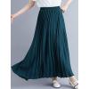 imagechouyatou Womens Elegant Elastic Waist ALine Swing Flowy Accordion Pleated Midi Long SkirtDark Green