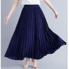 imagechouyatou Womens Elegant Elastic Waist ALine Swing Flowy Accordion Pleated Midi Long SkirtNavy