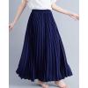 imagechouyatou Womens Elegant Elastic Waist ALine Swing Flowy Accordion Pleated Midi Long SkirtNavy