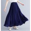 imagechouyatou Womens Elegant Elastic Waist ALine Swing Flowy Accordion Pleated Midi Long SkirtNavy