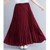 imagechouyatou Womens Elegant Elastic Waist ALine Swing Flowy Accordion Pleated Midi Long SkirtWine Red