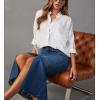 imagechouyatou Womens High Waisted Front Split Denim Skirt Business Casual ALine Jean Pencil SkirtDark Blue