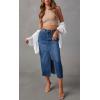 imagechouyatou Womens High Waisted Front Split Denim Skirt Business Casual ALine Jean Pencil SkirtDark Blue