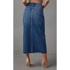 imagechouyatou Womens High Waisted Front Split Denim Skirt Business Casual ALine Jean Pencil SkirtDark Blue