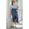imagechouyatou Womens High Waisted Front Split Denim Skirt Business Casual ALine Jean Pencil SkirtDark Blue
