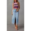 imagechouyatou Womens High Waisted Front Split Denim Skirt Business Casual ALine Jean Pencil SkirtLight Blue