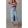 imagechouyatou Womens High Waisted Front Split Denim Skirt Business Casual ALine Jean Pencil SkirtLight Blue