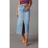 imagechouyatou Womens High Waisted Front Split Denim Skirt Business Casual ALine Jean Pencil SkirtLight Blue