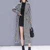 imagechouyatou Womens Houndstooth Notched Collar Double Breasted Overcoat Plaid Wool Blend Long Trench CoatBlack
