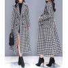 imagechouyatou Womens Houndstooth Notched Collar Double Breasted Overcoat Plaid Wool Blend Long Trench CoatBlack