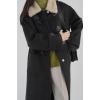 imagechouyatou Womens Preppy Wool Blend Overcoat Jacket Lapel Horn Button Notched Collar Trench CoatBlack