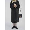 imagechouyatou Womens Preppy Wool Blend Overcoat Jacket Lapel Horn Button Notched Collar Trench CoatBlack