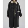 imagechouyatou Womens Preppy Wool Blend Overcoat Jacket Lapel Horn Button Notched Collar Trench CoatBlack