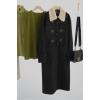 imagechouyatou Womens Preppy Wool Blend Overcoat Jacket Lapel Horn Button Notched Collar Trench CoatBlack