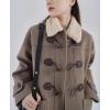 imagechouyatou Womens Preppy Wool Blend Overcoat Jacket Lapel Horn Button Notched Collar Trench CoatBrown