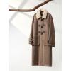 imagechouyatou Womens Preppy Wool Blend Overcoat Jacket Lapel Horn Button Notched Collar Trench CoatBrown