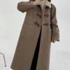 imagechouyatou Womens Preppy Wool Blend Overcoat Jacket Lapel Horn Button Notched Collar Trench CoatBrown