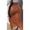 imagechouyatou Womens Sexy Belted Button Split Pu Faux Leather Bodycon Package Hip SkirtBrown