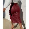 imagechouyatou Womens Sexy Belted Button Split Pu Faux Leather Bodycon Package Hip SkirtWine Red