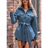 imagechouyatou Womens Single Breasted Belted Wool Coat Midi Long Trench Pea Coat Shacket JacketBlue