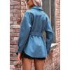 imagechouyatou Womens Single Breasted Belted Wool Coat Midi Long Trench Pea Coat Shacket JacketBlue