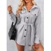 imagechouyatou Womens Single Breasted Belted Wool Coat Midi Long Trench Pea Coat Shacket JacketGrey