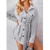imagechouyatou Womens Single Breasted Belted Wool Coat Midi Long Trench Pea Coat Shacket JacketGrey
