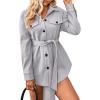 imagechouyatou Womens Single Breasted Belted Wool Coat Midi Long Trench Pea Coat Shacket JacketGrey