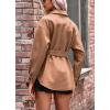imagechouyatou Womens Single Breasted Belted Wool Coat Midi Long Trench Pea Coat Shacket JacketKhaki