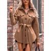 imagechouyatou Womens Single Breasted Belted Wool Coat Midi Long Trench Pea Coat Shacket JacketKhaki