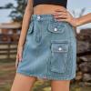 imagechouyatou Womens Summer Y2K Denim Cargo Skirt High Waisted ALine Mini Jean Skirt with PocketsBlue