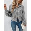 imagechouyatou Womens Vintage Houndstooth Plaid Button Down Tweed Cropped Shacket Jacket Wool CoatBlack