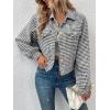 imagechouyatou Womens Vintage Houndstooth Plaid Button Down Tweed Cropped Shacket Jacket Wool CoatBlack