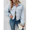 imagechouyatou Womens Vintage Houndstooth Plaid Button Down Tweed Cropped Shacket Jacket Wool CoatLight Blue