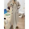 imagechouyatou Womens Winter Business Casual Wool Coat Double Breasted Mid Long Trench Coat OvercoatBeige