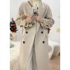 imagechouyatou Womens Winter Business Casual Wool Coat Double Breasted Mid Long Trench Coat OvercoatBeige