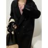 imagechouyatou Womens Winter Business Casual Wool Coat Double Breasted Mid Long Trench Coat OvercoatBlack