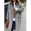 imagechouyatou Womens Winter Business Casual Wool Coat Double Breasted Mid Long Trench Coat OvercoatGrey